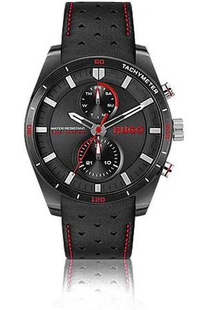 HUGO BOSS Racing-inspired watch with perforated leather strap