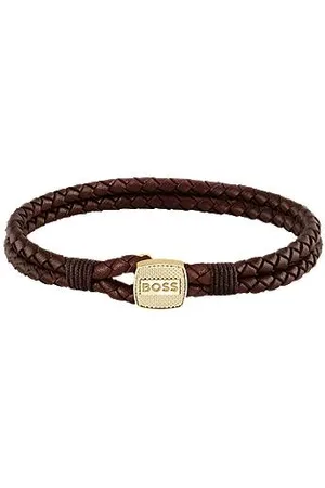 HUGO BOSS Braided-leather cuff with gold-tone closure