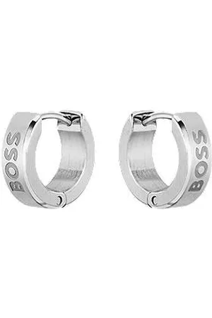 HUGO BOSS Silver-tone hoop earrings with engraved logos