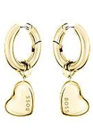 HUGO BOSS Gold-tone huggie hoop earrings with heart charms
