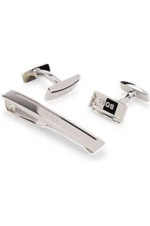 HUGO BOSS Logo-engraved brass cufflinks and tie clip set