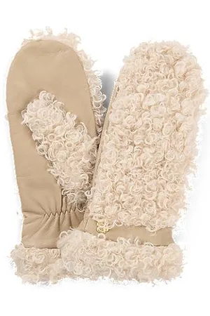 HUGO BOSS Faux-teddy mittens with leather panels
