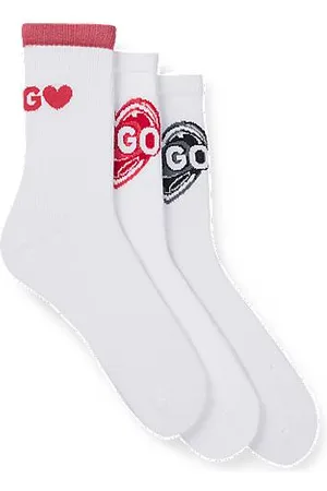 HUGO BOSS Three-pack of short cotton-blend socks with logos