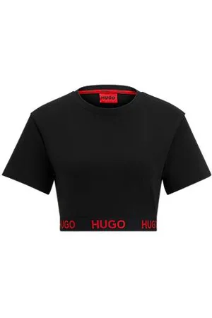HUGO BOSS Cropped T-shirt in stretch fabric with logo waistband