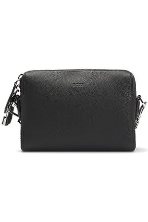 HUGO BOSS Grained-leather crossbody bag with detachable metal padlock
