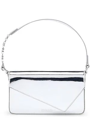 HUGO BOSS Glossy -tone clutch bag with logo-trimmed handle