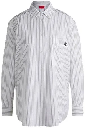 HUGO BOSS Oversized-fit blouse in striped cotton with butterfly print