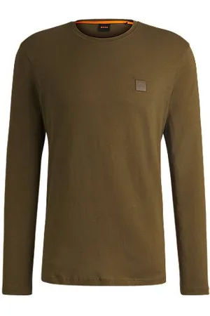 HUGO BOSS Long-sleeved T-shirt in cotton with woven logo patch