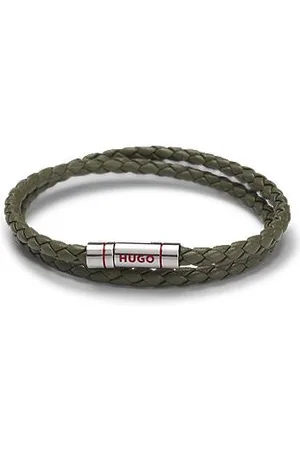 HUGO BOSS Double braided-leather cuff with logo closure