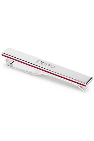 HUGO BOSS Logo tie clip in polished brass with red accents