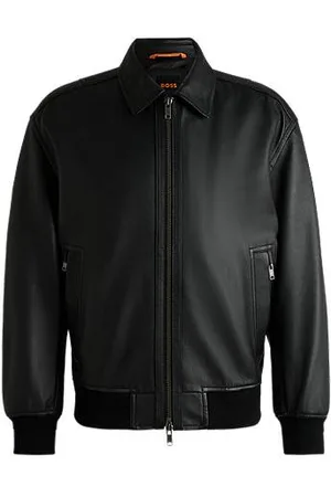 HUGO BOSS Relaxed-fit bomber jacket in treated leather