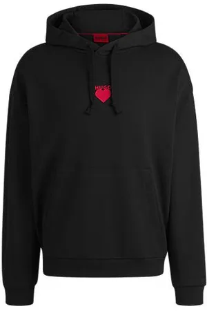 HUGO BOSS Cotton-terry hoodie with slogan and heart graphics