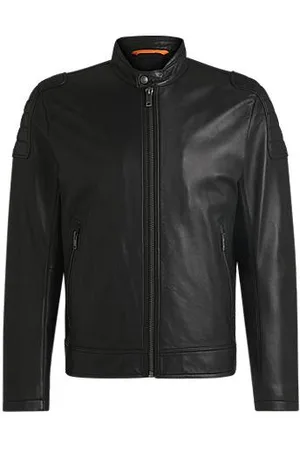 HUGO BOSS Regular-fit jacket in soft-touch leather