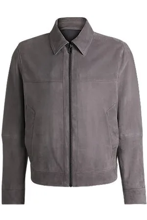 HUGO BOSS Regular-fit jacket in soft suede with zip front