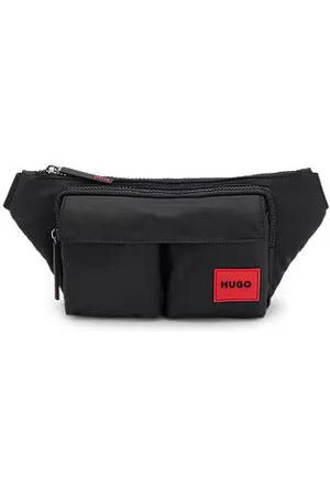 HUGO BOSS Matte-twill belt bag with double flap pockets