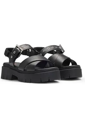HUGO BOSS Leather sandals with buckled strap and chunky sole