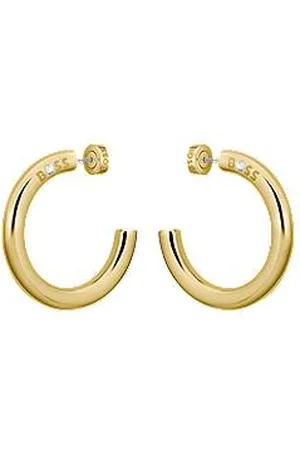 HUGO BOSS Gold-tone hoop earrings with logo detail