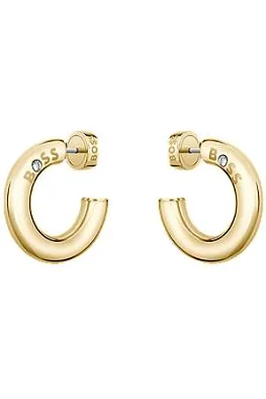 HUGO BOSS Gold-tone hoop earrings with logo detail