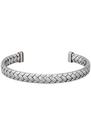HUGO BOSS Silver-tone cuff with herringbone pattern