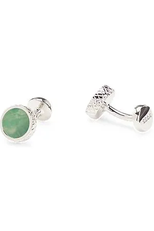 HUGO BOSS Round textured brass cufflinks with gemstone inlay