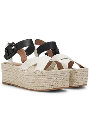 HUGO BOSS Platform-sole espadrilles with leather and canvas straps