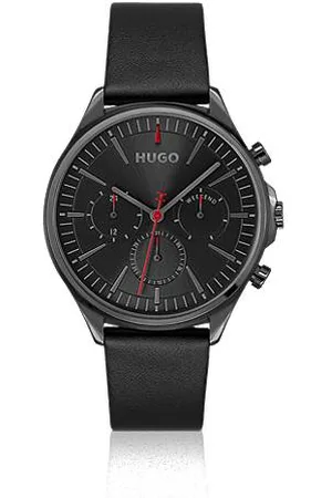 HUGO BOSS Grey-plated watch with leather strap