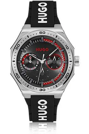 HUGO BOSS Silver-tone watch with silicone logo strap