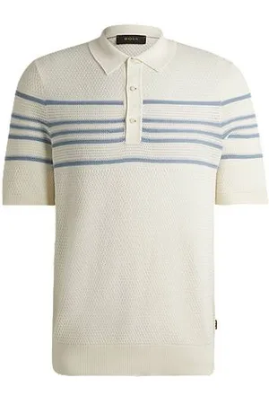 HUGO BOSS Knit polo in silk and cotton with stripe details