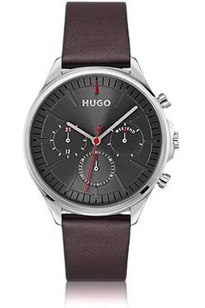 HUGO BOSS Silver-tone watch with leather strap