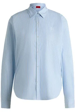 HUGO BOSS Regular-fit blouse in a striped cotton blend