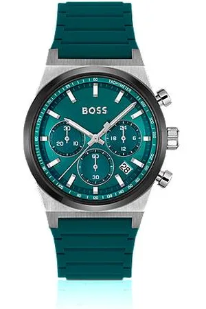 HUGO BOSS Silicone-strap chronograph watch with green dial