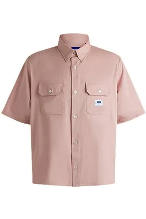 HUGO BOSS Oversized-fit shirt in cotton twill with logo patch