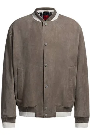 HUGO BOSS Ribbed-trim bomber jacket in suede