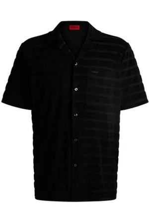 HUGO BOSS Relaxed-fit shirt in striped cotton towelling