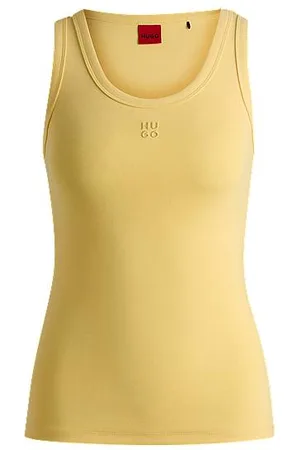 HUGO BOSS Ribbed cotton-blend tank top with embroidered stacked logo