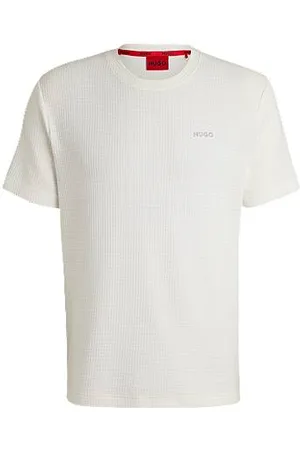 HUGO BOSS Waffle-structured pyjama T-shirt with embroidered logo