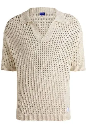 HUGO BOSS Crochet knit polo in cotton with Johnny collar