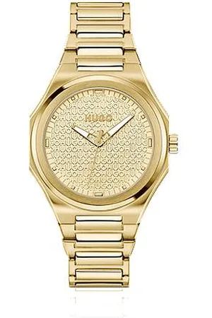 HUGO BOSS Gold-tone watch with logo-textured dial