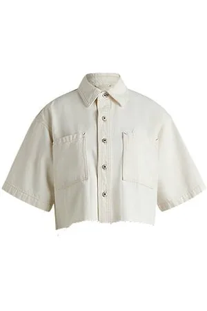 HUGO BOSS Cropped ecru-denim blouse with raw hem