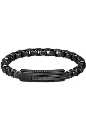 HUGO BOSS Box-chain cuff with curved logo-engraved plate: small