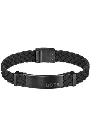 HUGO BOSS Suede braided cuff with logo plate