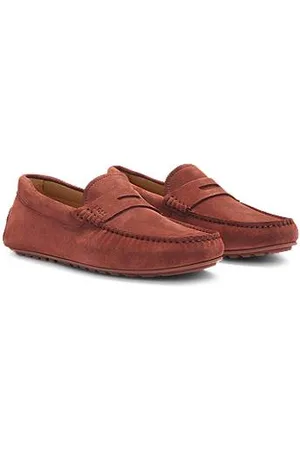 HUGO BOSS Portuguese-crafted moccasin loafers in suede with penny trim