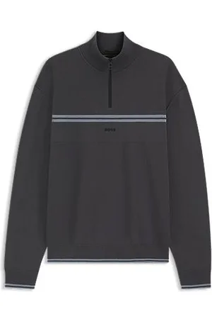 HUGO BOSS Zip-neck cotton-blend sweater with stripe details