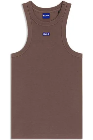 HUGO BOSS Slim-fit stretch-cotton top with blue logo badge