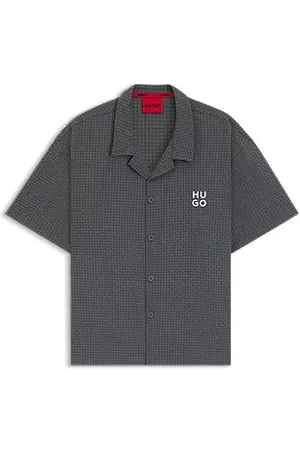 HUGO BOSS Regular-fit shirt in waffle fabric with embroidered logo