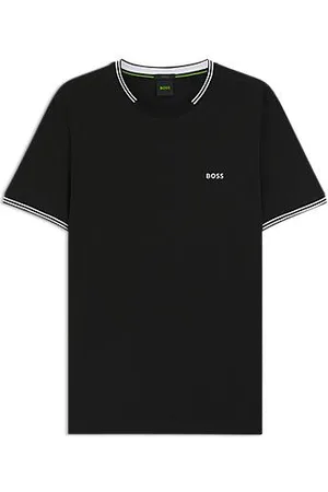 HUGO BOSS Stretch-cotton T-shirt with stripes and logo
