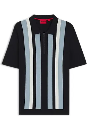 HUGO BOSS Zip-neck knit polo sweater with vertical stripes
