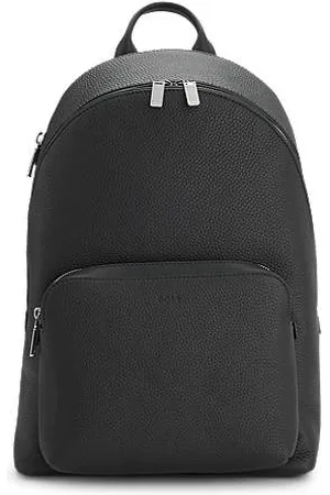HUGO BOSS Backpack in grained Italian leather with smart sleeve