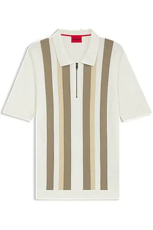 HUGO BOSS Zip-neck knit polo sweater with vertical stripes