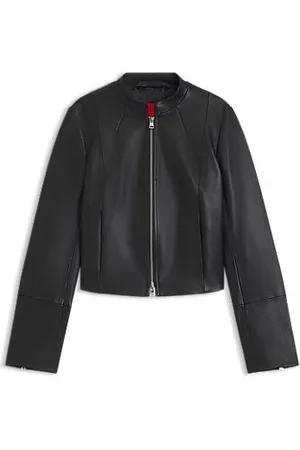 HUGO BOSS Regular-fit leather jacket with stand collar